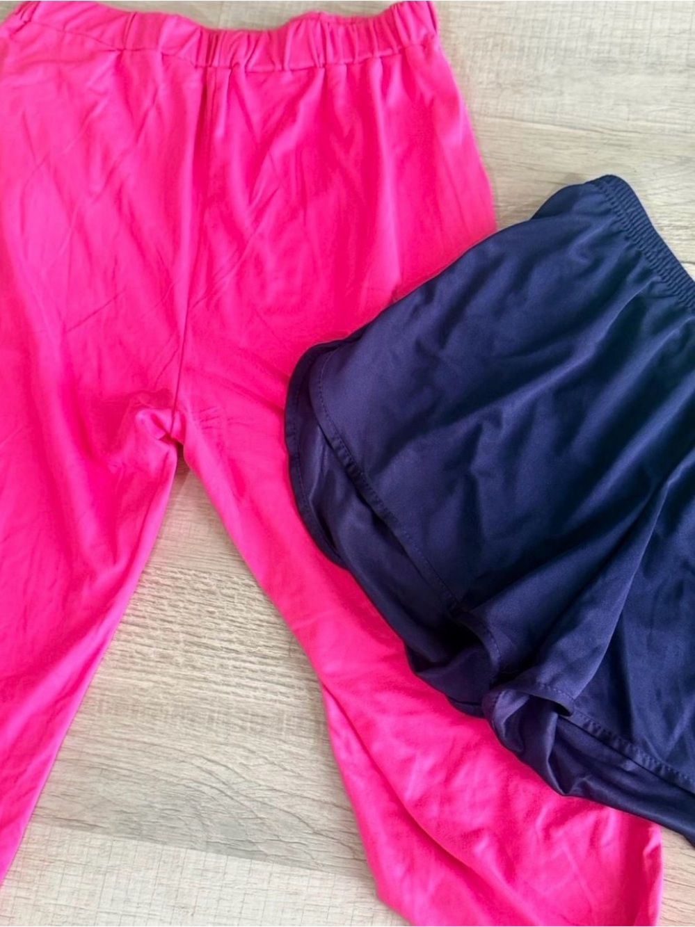 Bright Pink Active Capri Leggings with Navy Athletic Shorts Womens Bundle